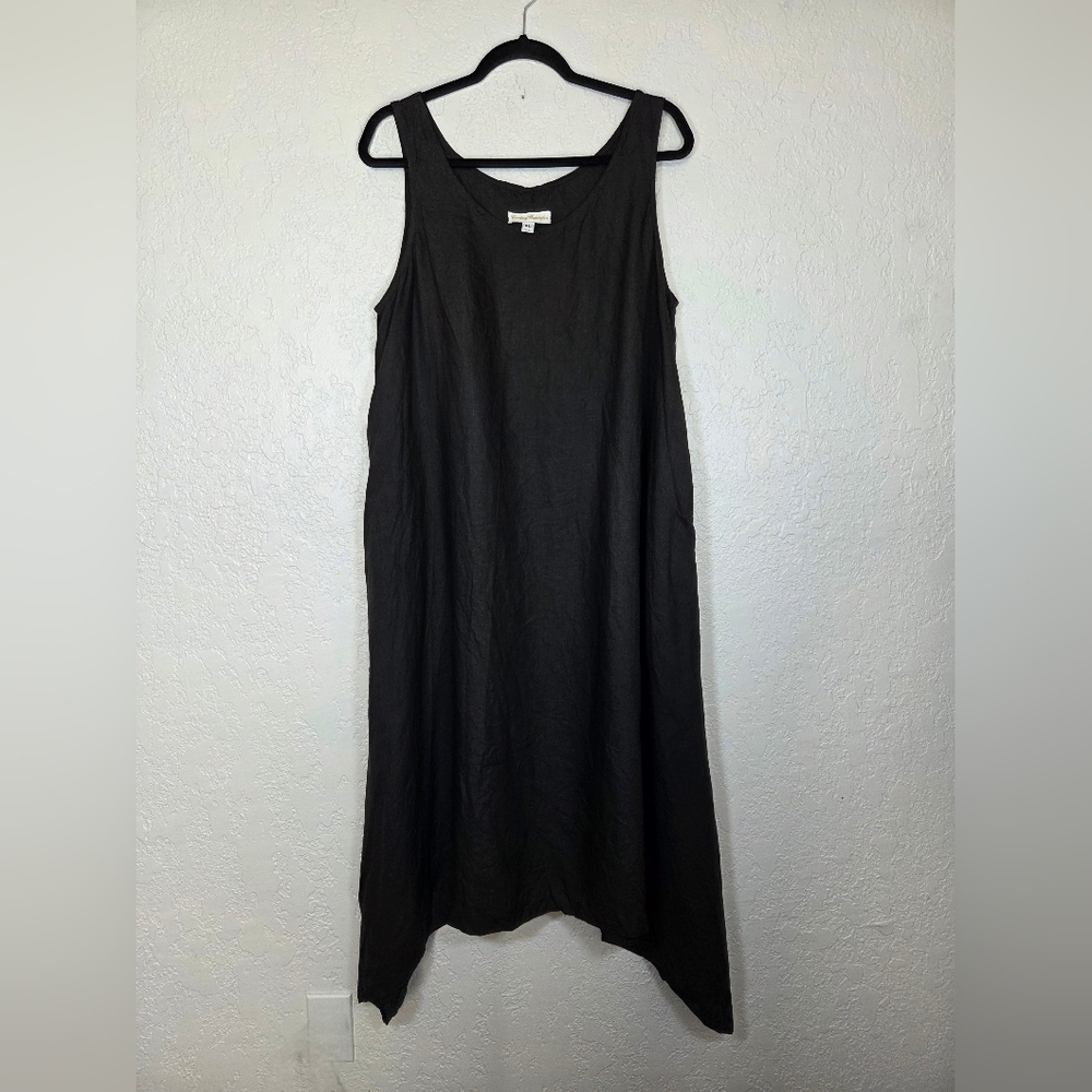 Courtney Washington Linen Dress Long Black Sleeveless Lagenlook dress XL